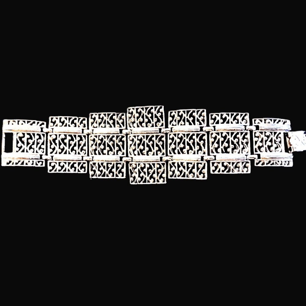 Vintage Sarah Coventry Silver-Tone Filigree Panel Link Bracelet Unsigned ~ EVC!